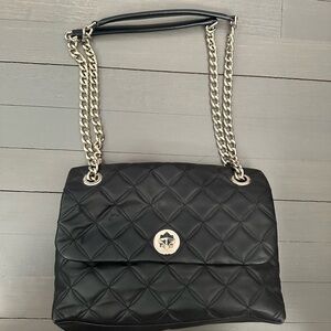 Kate Spade — Black Quilted Shoulder Bag with Silver Chain Strap